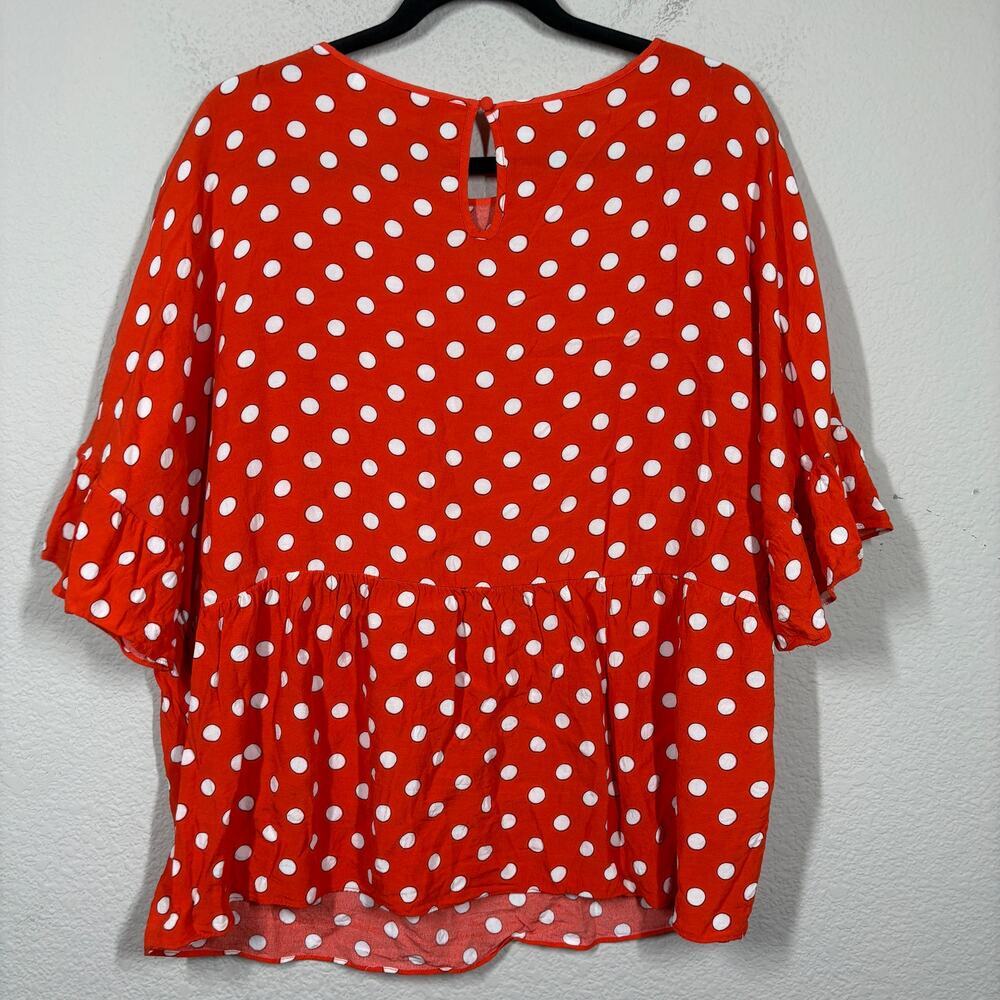 Boden Plus 18 Polka Dot Boxy Top Blouse Orange White Viscose Flutter Sleeves - Picture 2 of 7